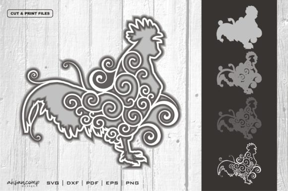 3D Layered Chicken Cut File: A Decorative Graphic for Rustic Food Branding