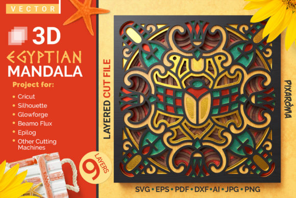 Egyptian Mandala 3D Layered SVG Cut File for Crafts & Graphics