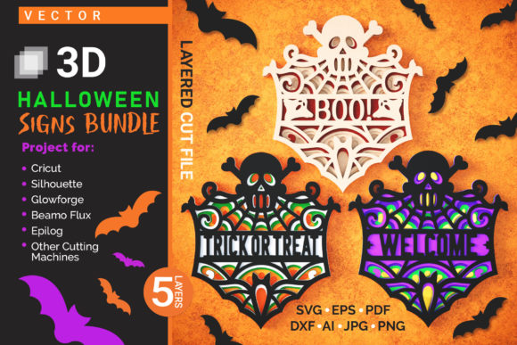 Halloween Signs 3D Layered SVG Cut Files for Crafts & Graphics