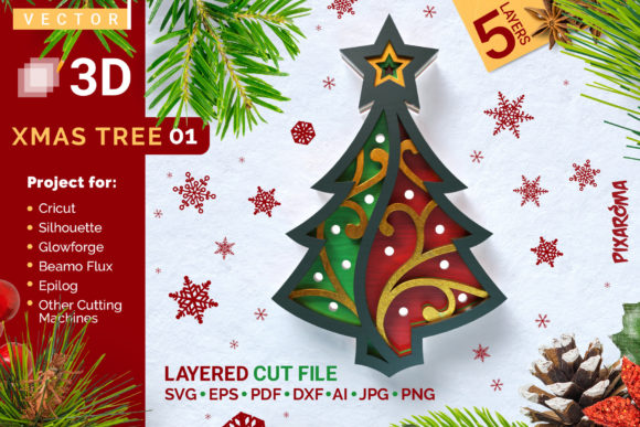 Review: Xmas Tree 01 3D Layered SVG Cut File for Crafts & Graphics