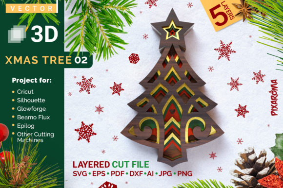 Reviewing Xmas Tree 02 3D Layered SVG Cut File for Blog Graphics & Craft Content