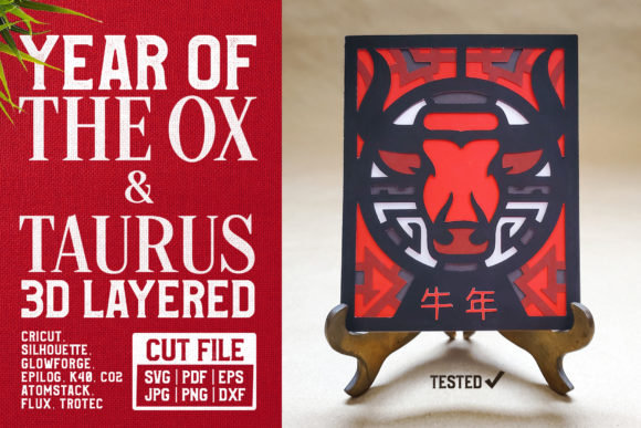 Year of the Ox 3D Layered SVG Cut File for Crafts & Graphics